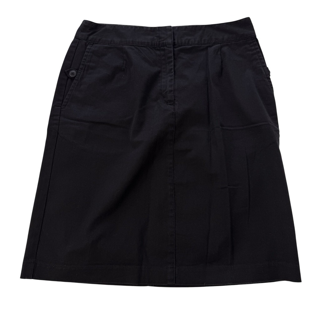 Talbots Skirt Women 6 Black Stretch Cotton Twill A-Line Zip Knee Length Casual
